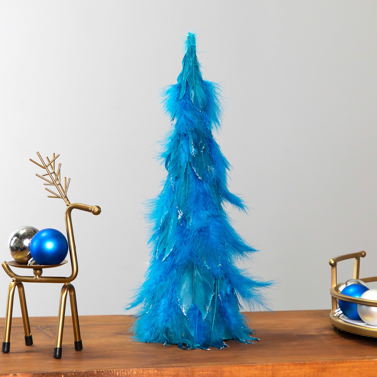 Northlight Small Two-Tone Layered Feathers Cone Tree Christmas Decoration - 16" - Turquoise